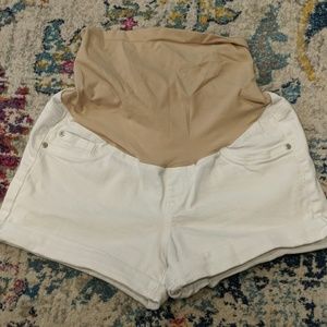 White maternity jean shorts
